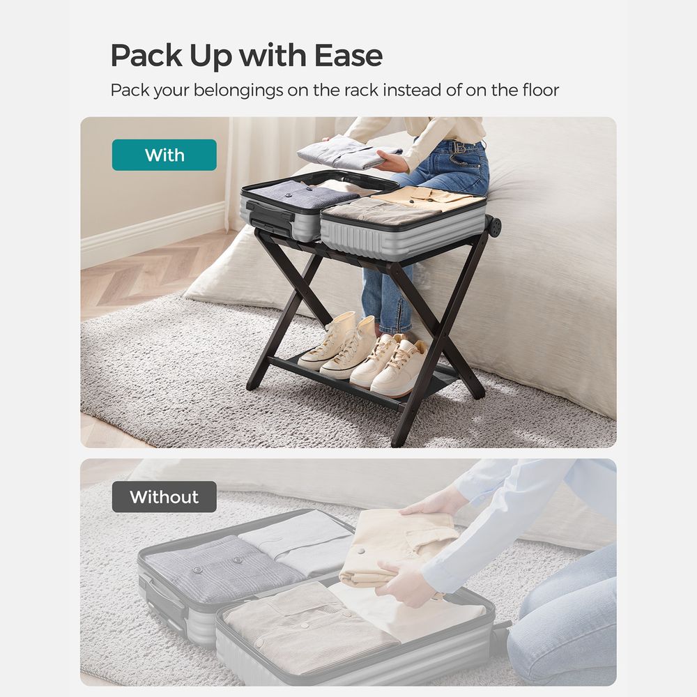 Folding Luggage Rack | Suitcase Stand With Lower Shelf