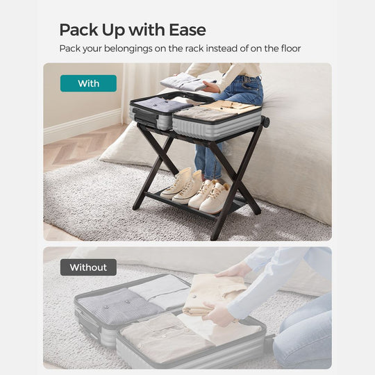 Folding Luggage Rack | Suitcase Stand With Lower Shelf