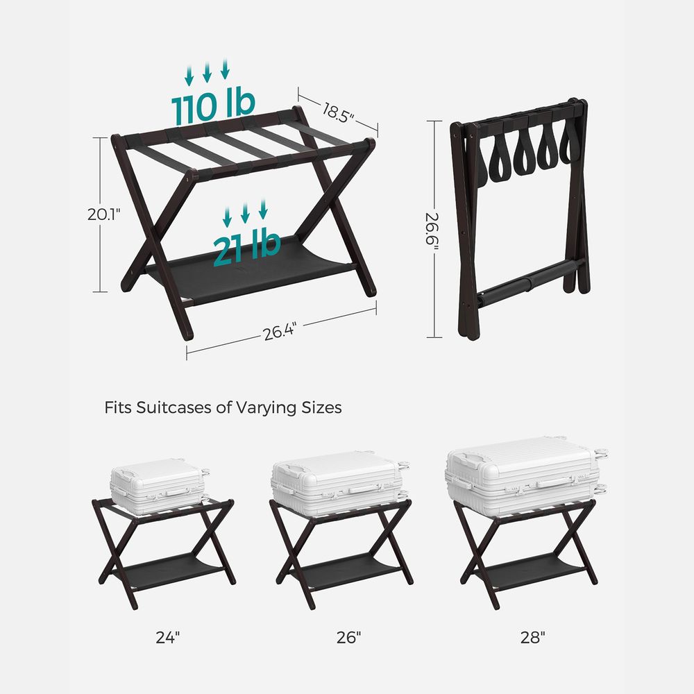 Folding Luggage Rack | Suitcase Stand With Lower Shelf