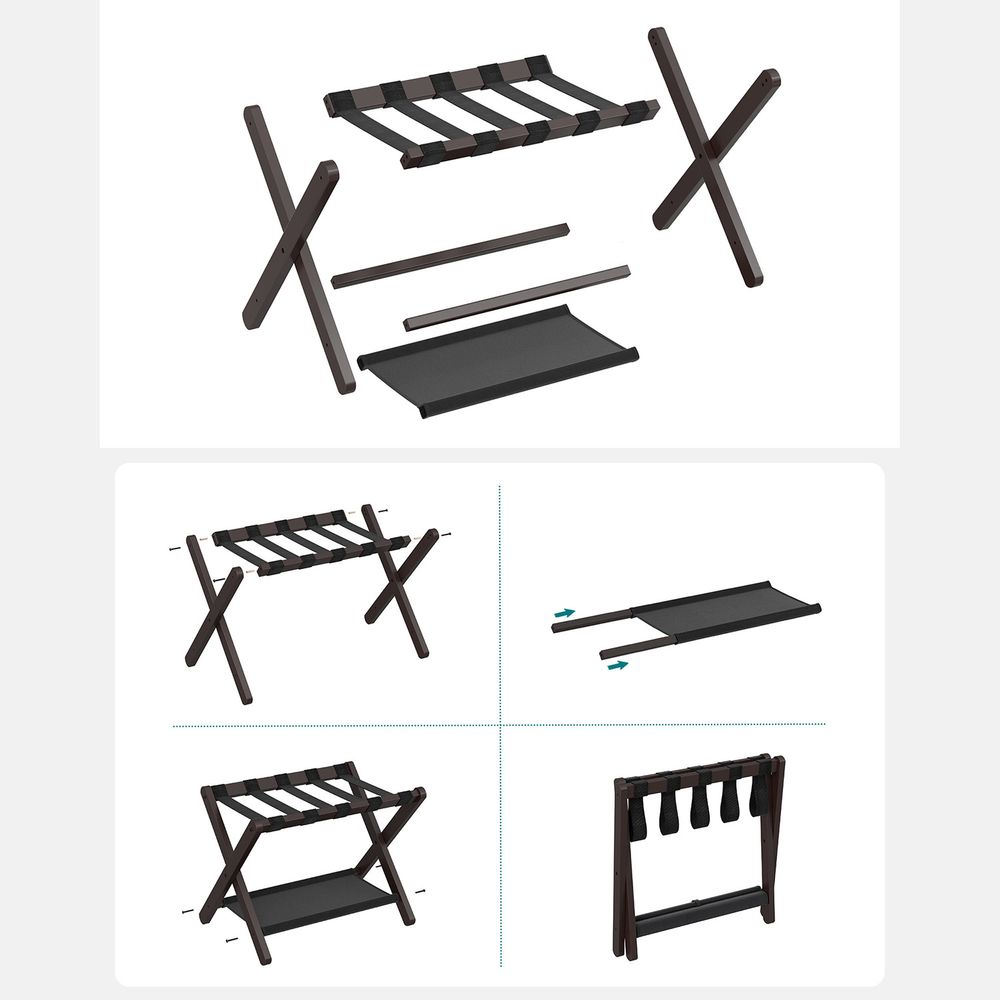 Folding Luggage Rack | Suitcase Stand With Lower Shelf