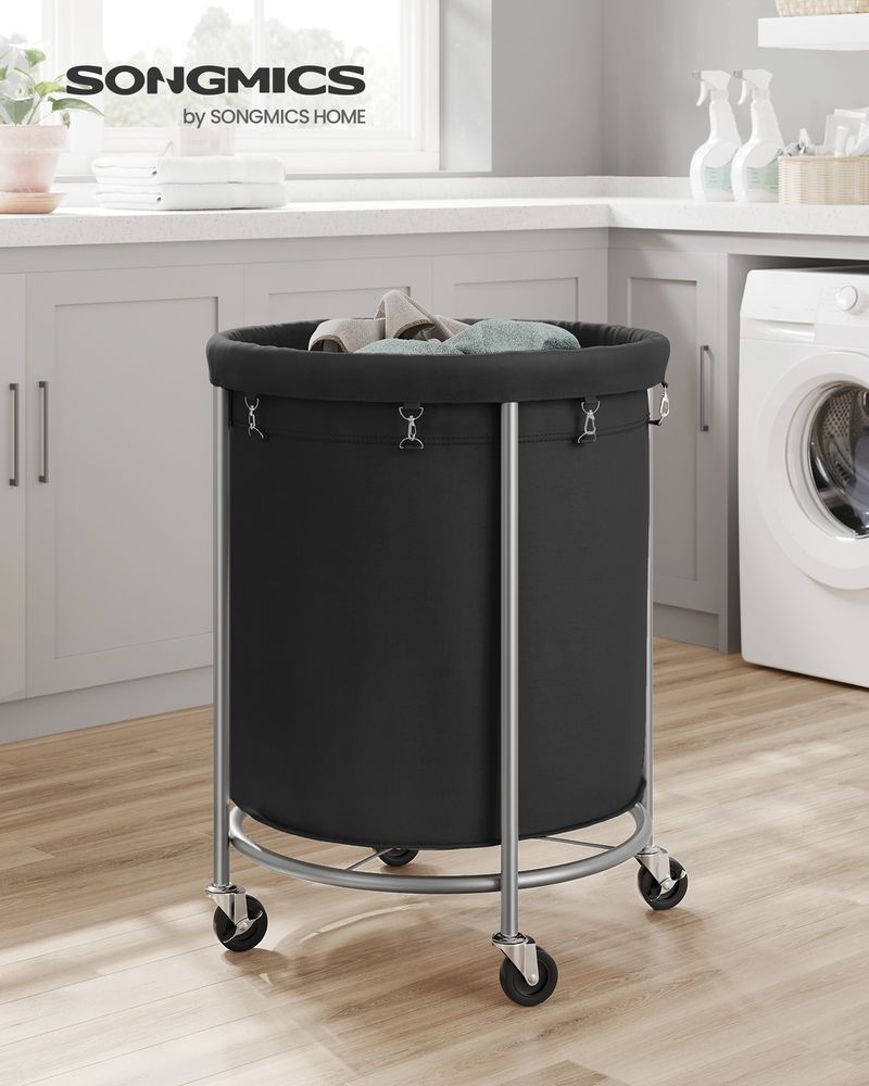 Round Rolling Laundry Hamper | Steel Frame Cart With Wheels