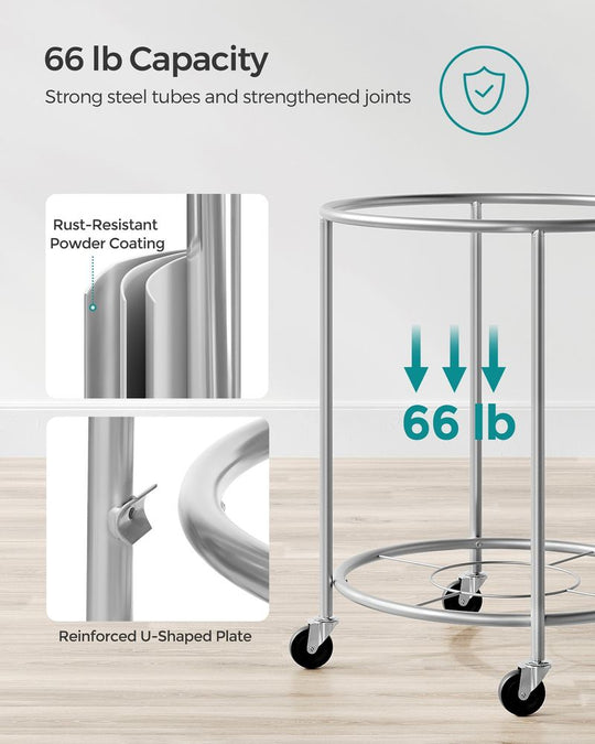 Round Rolling Laundry Hamper | Steel Frame Cart With Wheels