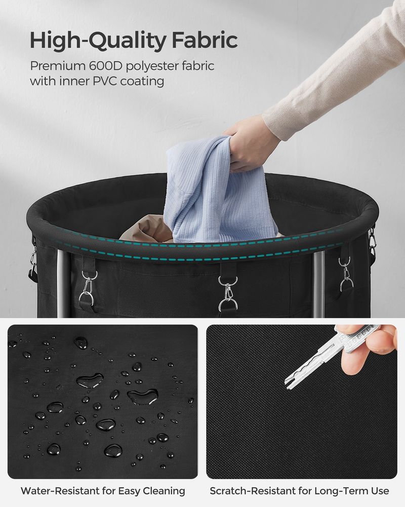 Round Rolling Laundry Hamper | Steel Frame Cart With Wheels
