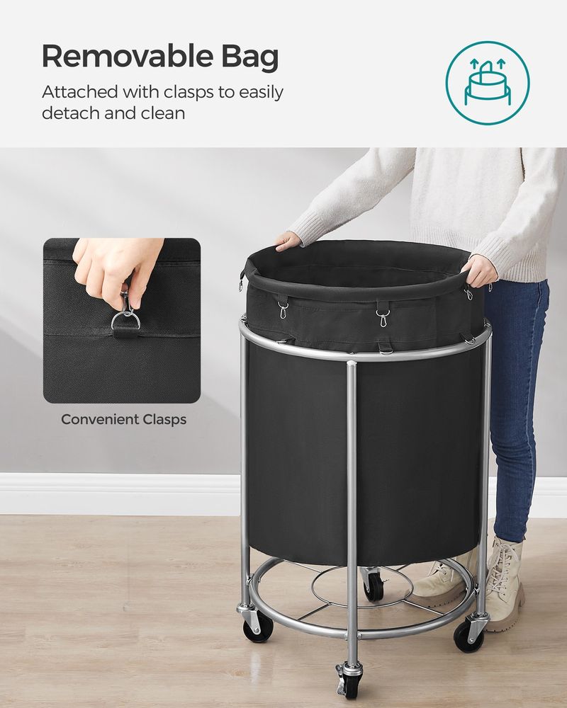 Round Rolling Laundry Hamper | Steel Frame Cart With Wheels