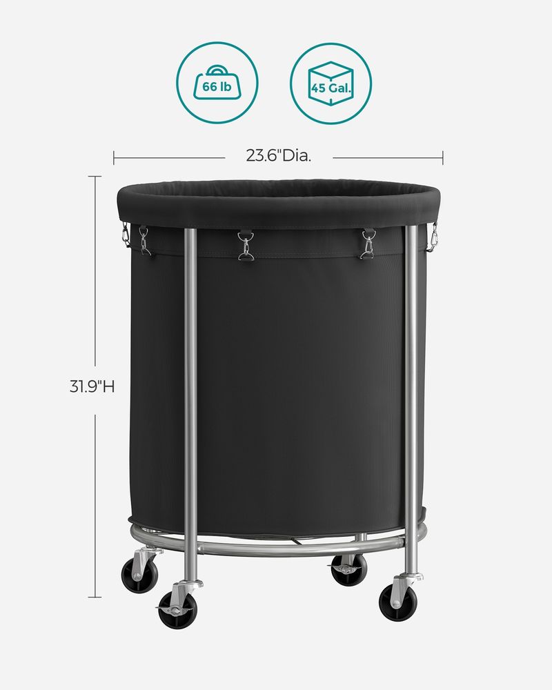 Round Rolling Laundry Hamper | Steel Frame Cart With Wheels