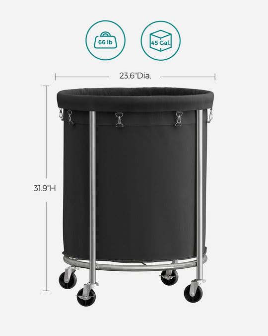 Round Rolling Laundry Hamper | Steel Frame Cart With Wheels