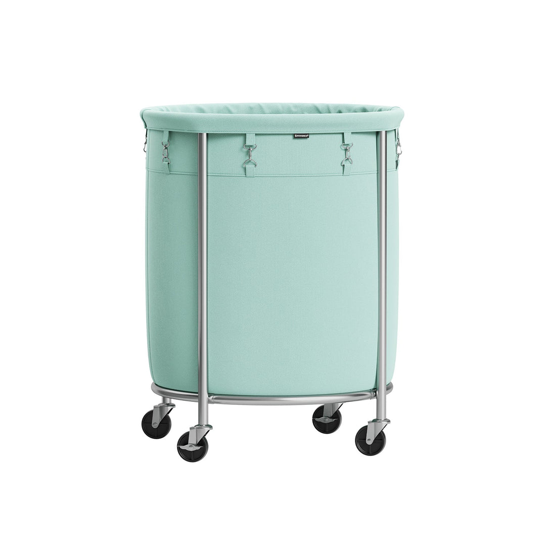 Round Rolling Laundry Hamper | Steel Frame Cart With Wheels