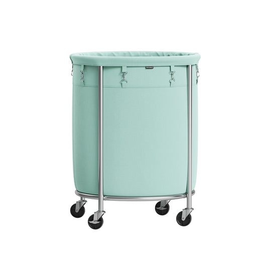 Round Rolling Laundry Hamper | Steel Frame Cart With Wheels