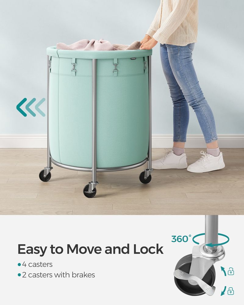 Round Rolling Laundry Hamper | Steel Frame Cart With Wheels