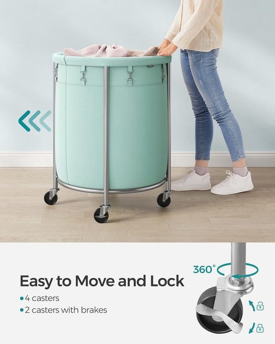 Round Rolling Laundry Hamper | Steel Frame Cart With Wheels