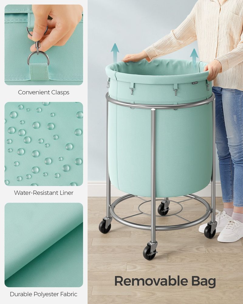 Round Rolling Laundry Hamper | Steel Frame Cart With Wheels