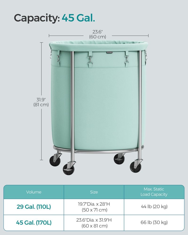 Round Rolling Laundry Hamper | Steel Frame Cart With Wheels