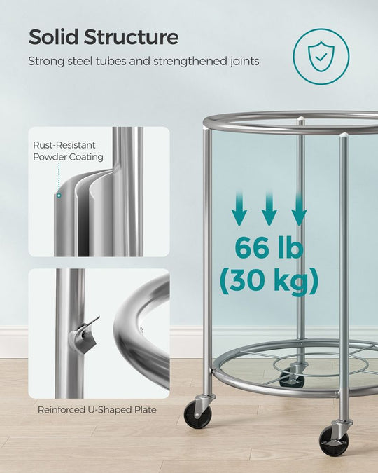 Round Rolling Laundry Hamper | Steel Frame Cart With Wheels