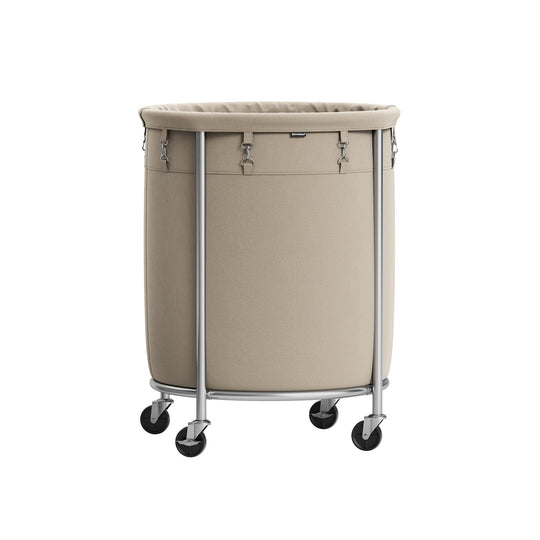 Round Rolling Laundry Hamper | Steel Frame Cart With Wheels