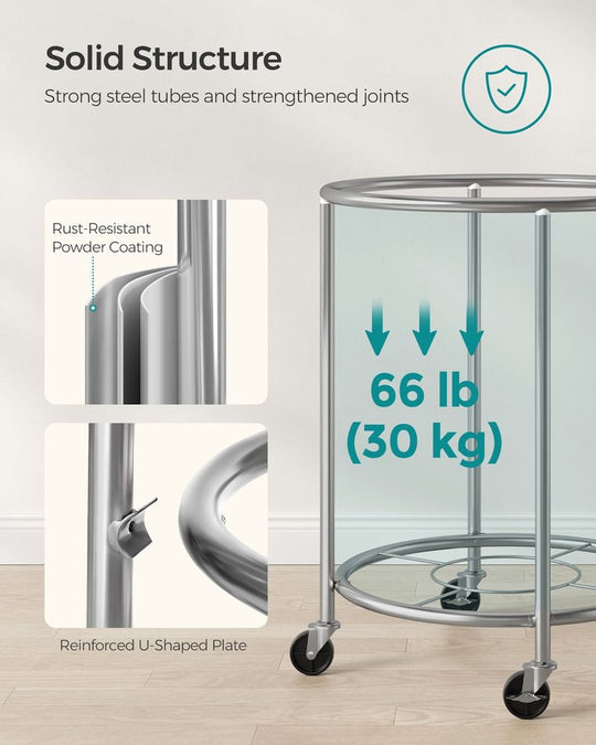 Round Rolling Laundry Hamper | Steel Frame Cart With Wheels