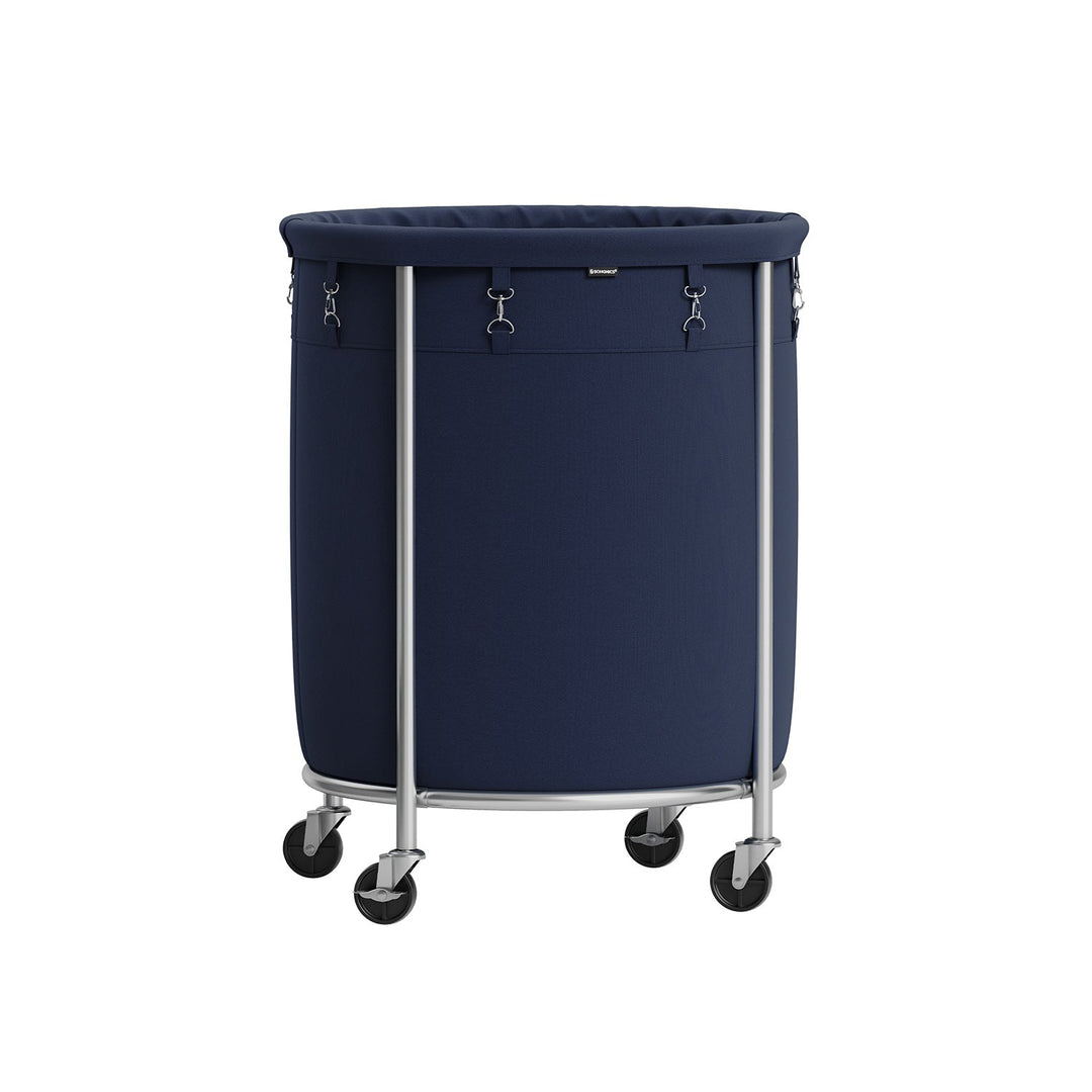 Round Rolling Laundry Hamper | Steel Frame Cart With Wheels