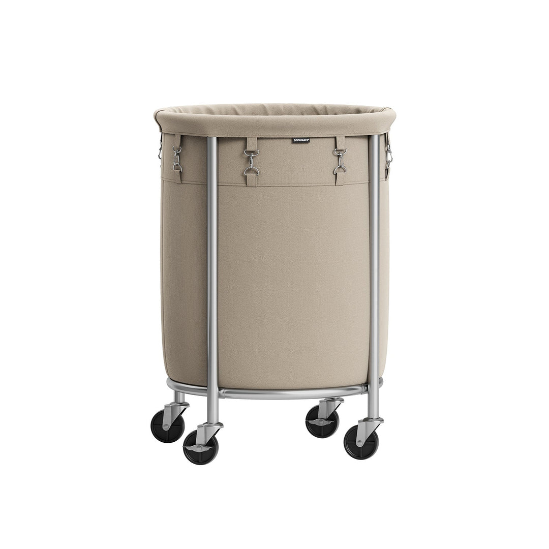 Round Rolling Laundry Hamper | Steel Frame Cart With Wheels