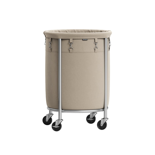 Round Rolling Laundry Hamper | Steel Frame Cart With Wheels
