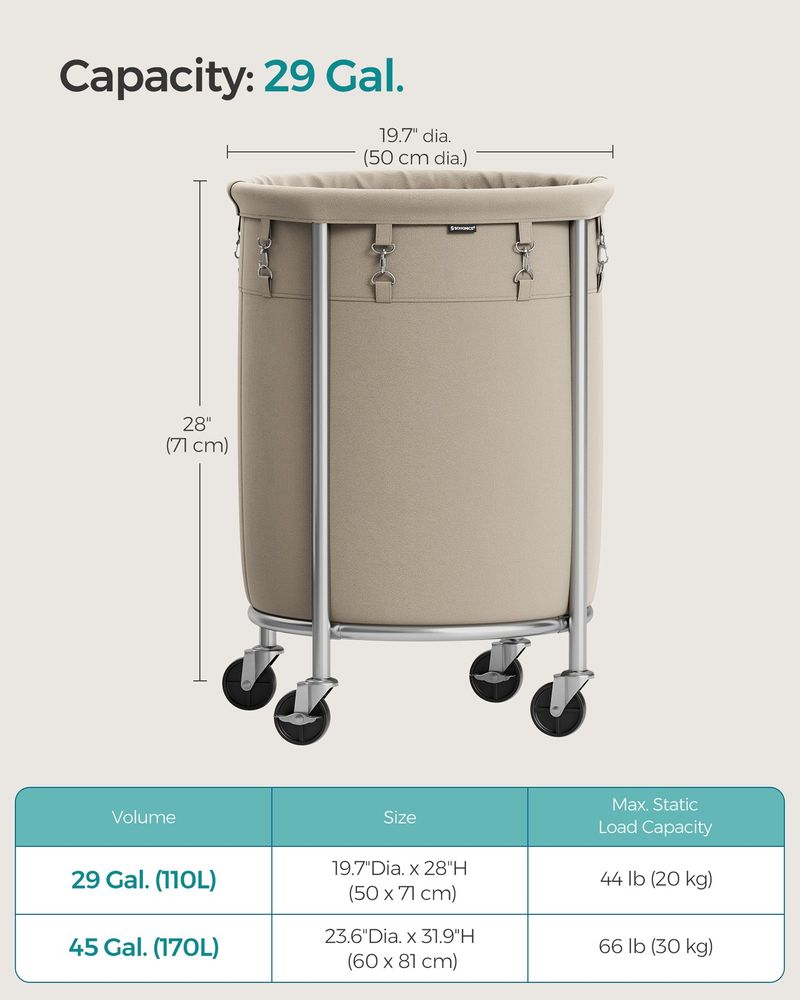 Round Rolling Laundry Hamper | Steel Frame Cart With Wheels