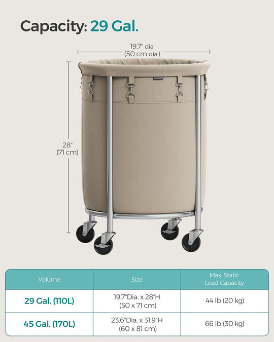 Round Rolling Laundry Hamper | Steel Frame Cart With Wheels