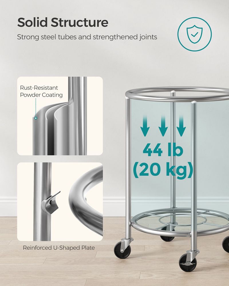 Round Rolling Laundry Hamper | Steel Frame Cart With Wheels