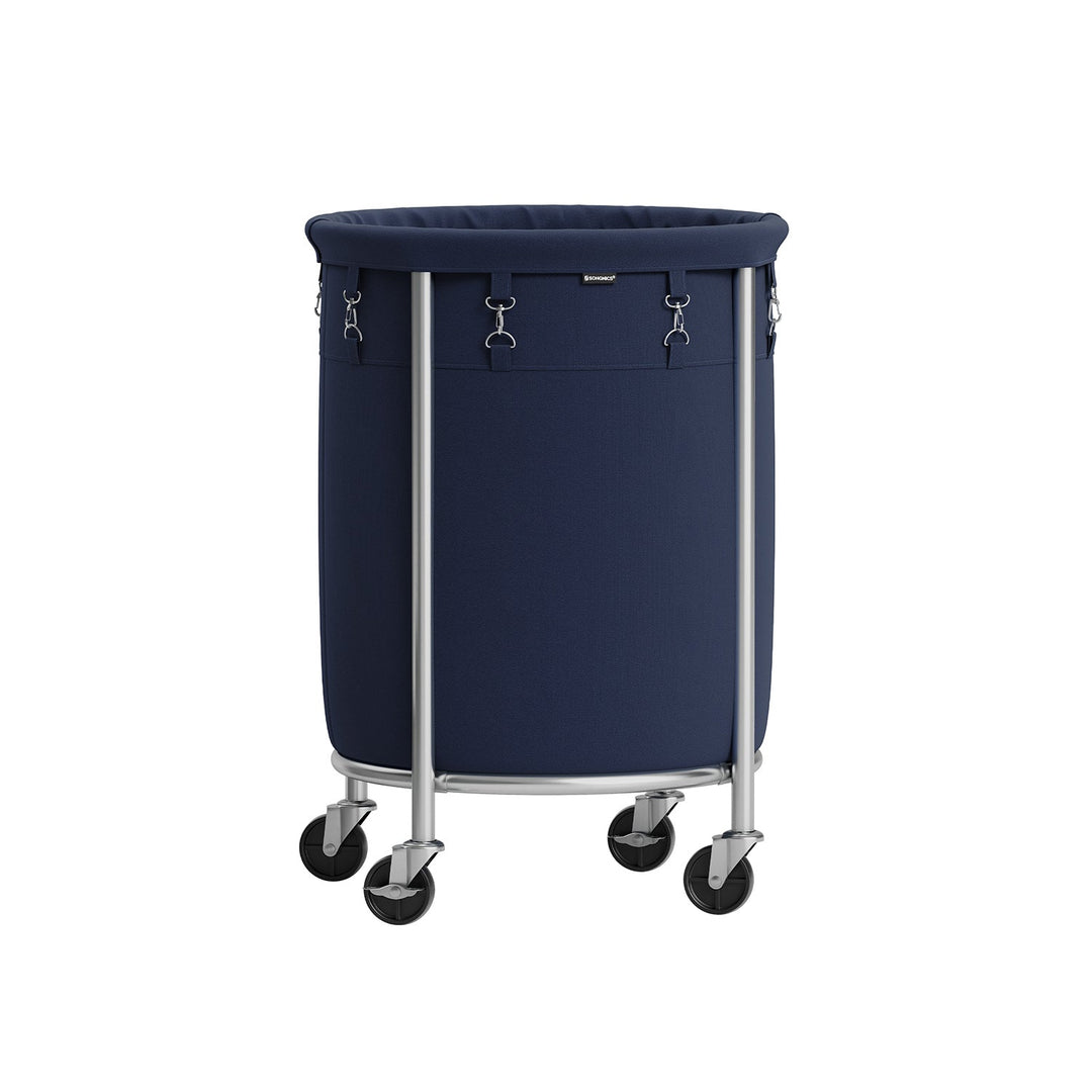 Round Rolling Laundry Hamper | Steel Frame Cart With Wheels