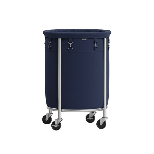 Round Rolling Laundry Hamper | Steel Frame Cart With Wheels