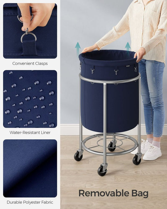 Round Rolling Laundry Hamper | Steel Frame Cart With Wheels