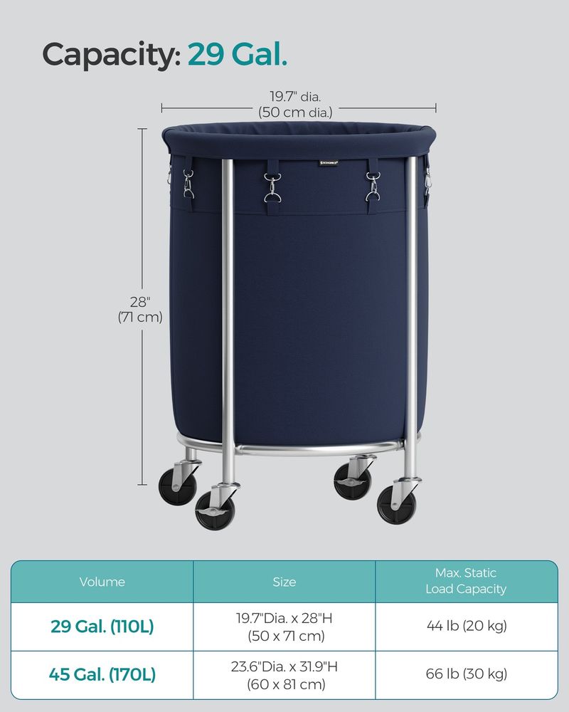 Round Rolling Laundry Hamper | Steel Frame Cart With Wheels