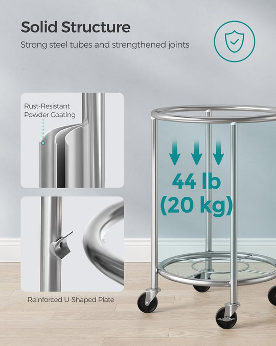 Round Rolling Laundry Hamper | Steel Frame Cart With Wheels