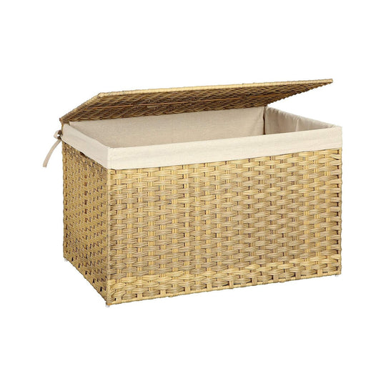 Large Storage Basket With Lid | Woven Hamper For Blankets