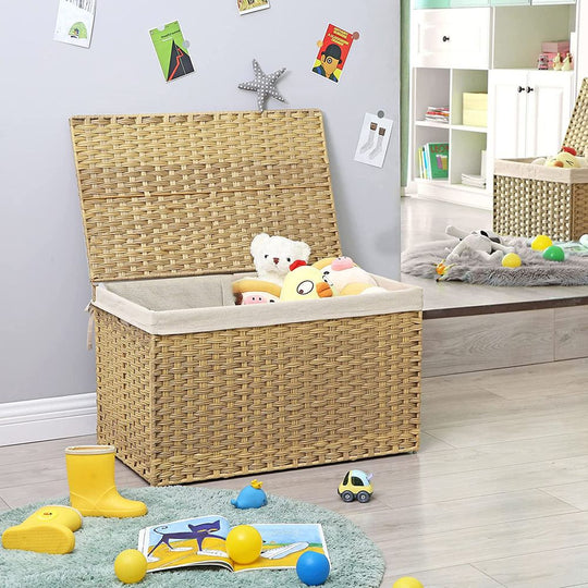 Large Storage Basket With Lid | Woven Hamper For Blankets