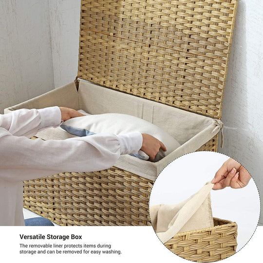 Large Storage Basket With Lid | Woven Hamper For Blankets