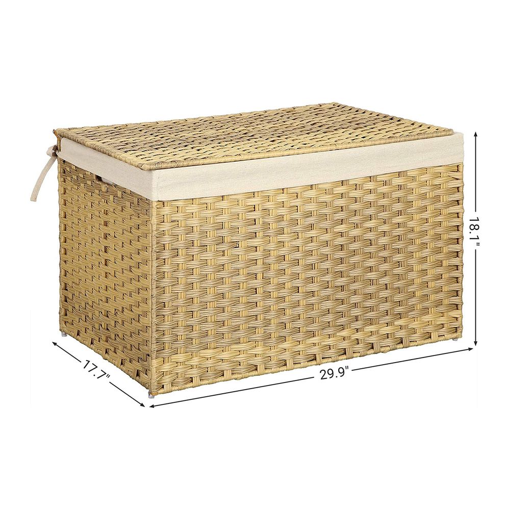 Large Storage Basket With Lid | Woven Hamper For Blankets