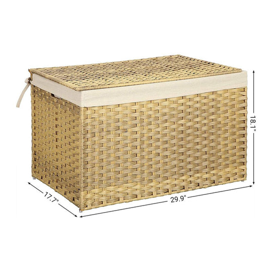 Large Storage Basket With Lid | Woven Hamper For Blankets