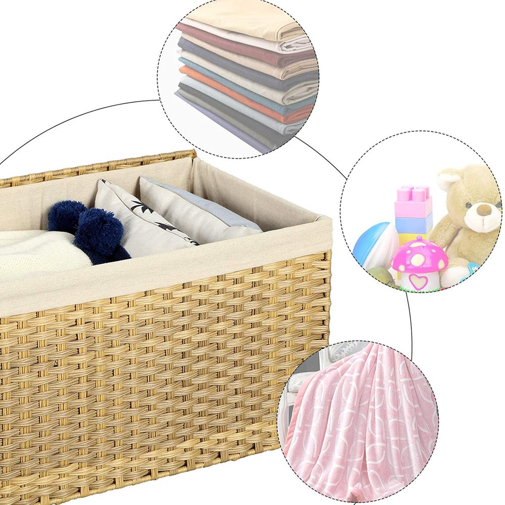 Large Storage Basket With Lid | Woven Hamper For Blankets