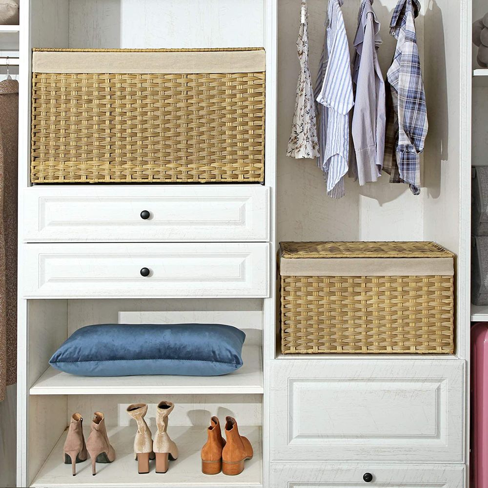 Large Storage Basket With Lid | Woven Hamper For Blankets