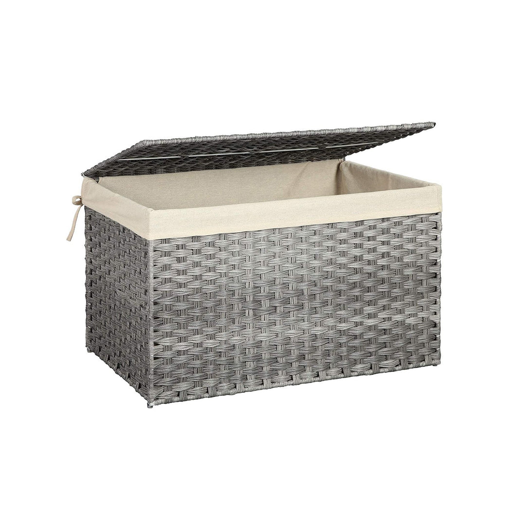 Large Storage Basket With Lid | Woven Hamper For Blankets