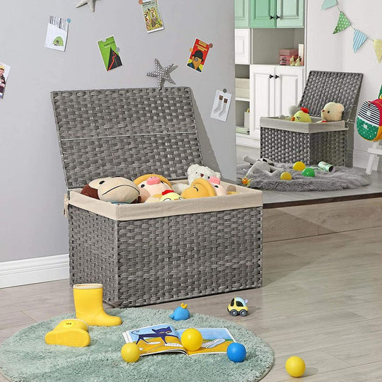 Large Storage Basket With Lid | Woven Hamper For Blankets