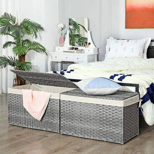 Large Storage Basket With Lid | Woven Hamper For Blankets