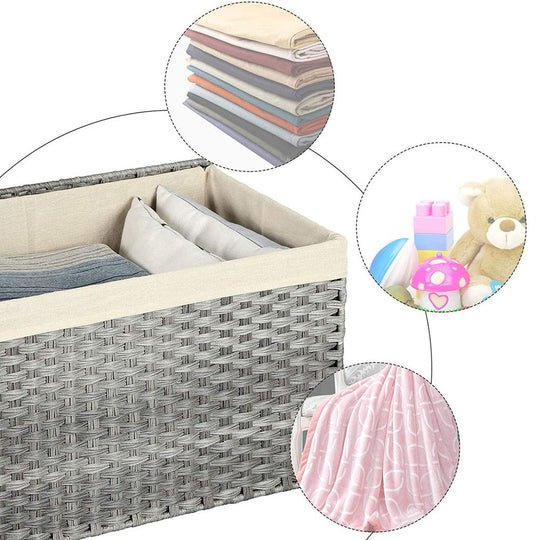 Large Storage Basket With Lid | Woven Hamper For Blankets