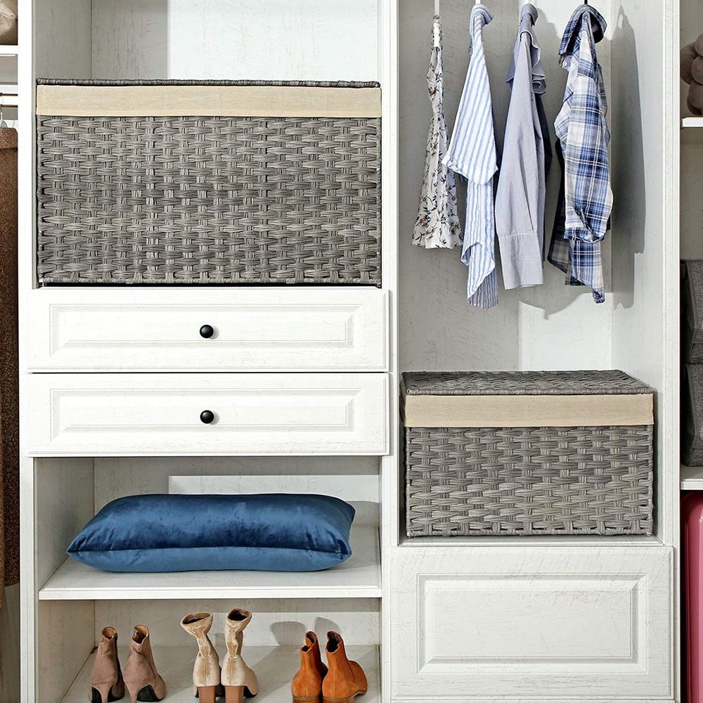 Large Storage Basket With Lid | Woven Hamper For Blankets