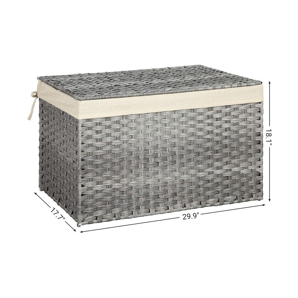 Large Storage Basket With Lid | Woven Hamper For Blankets