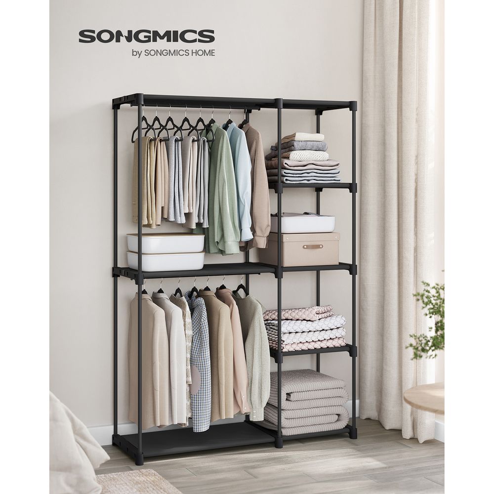 Freestanding Closet Organizer | Hanging Rods With Fabric Shelves