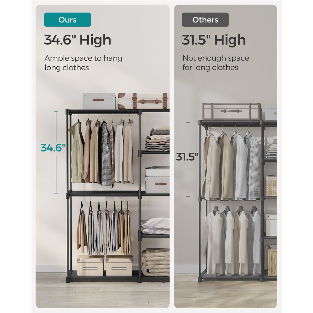 Freestanding Closet Organizer | Hanging Rods With Fabric Shelves