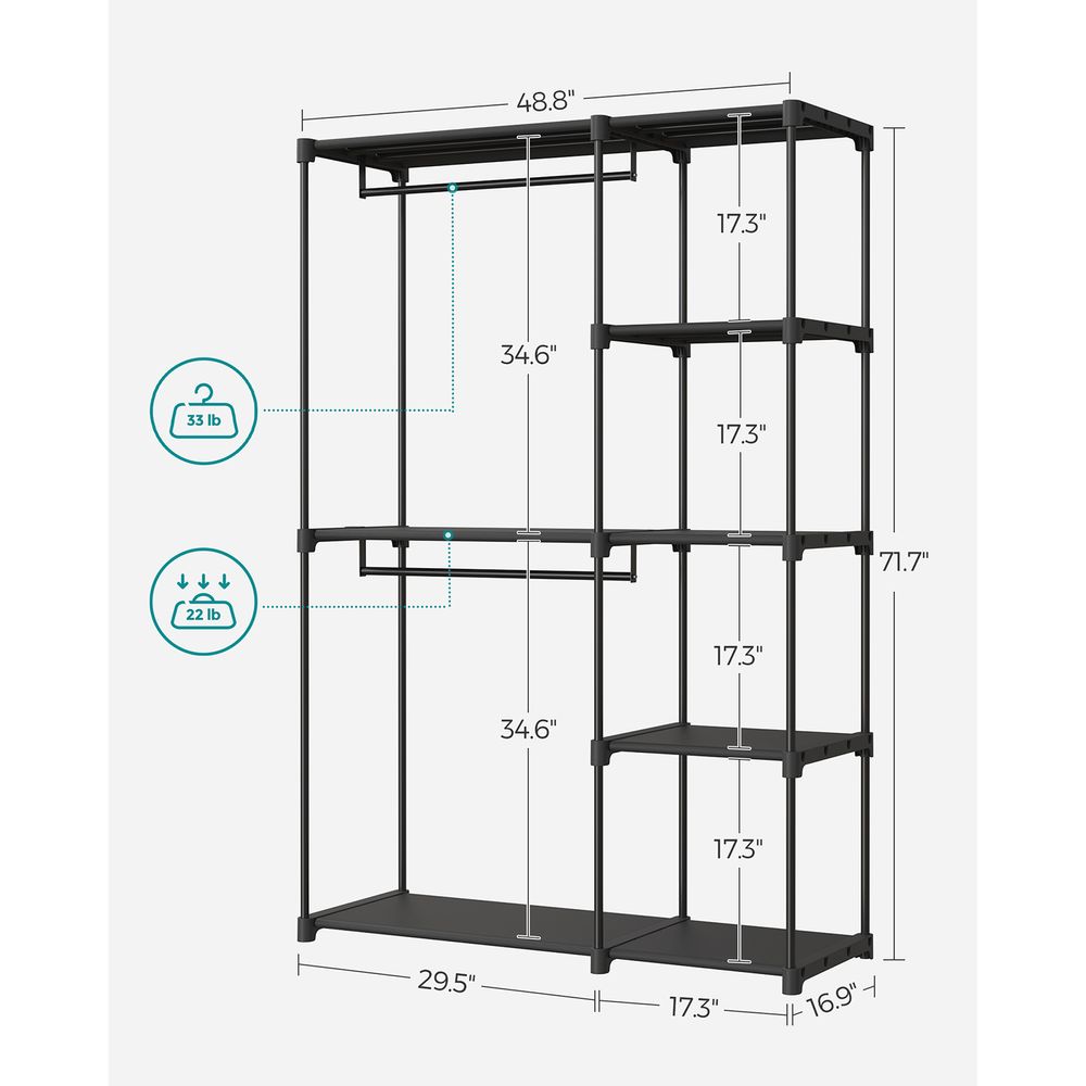 Freestanding Closet Organizer | Hanging Rods With Fabric Shelves
