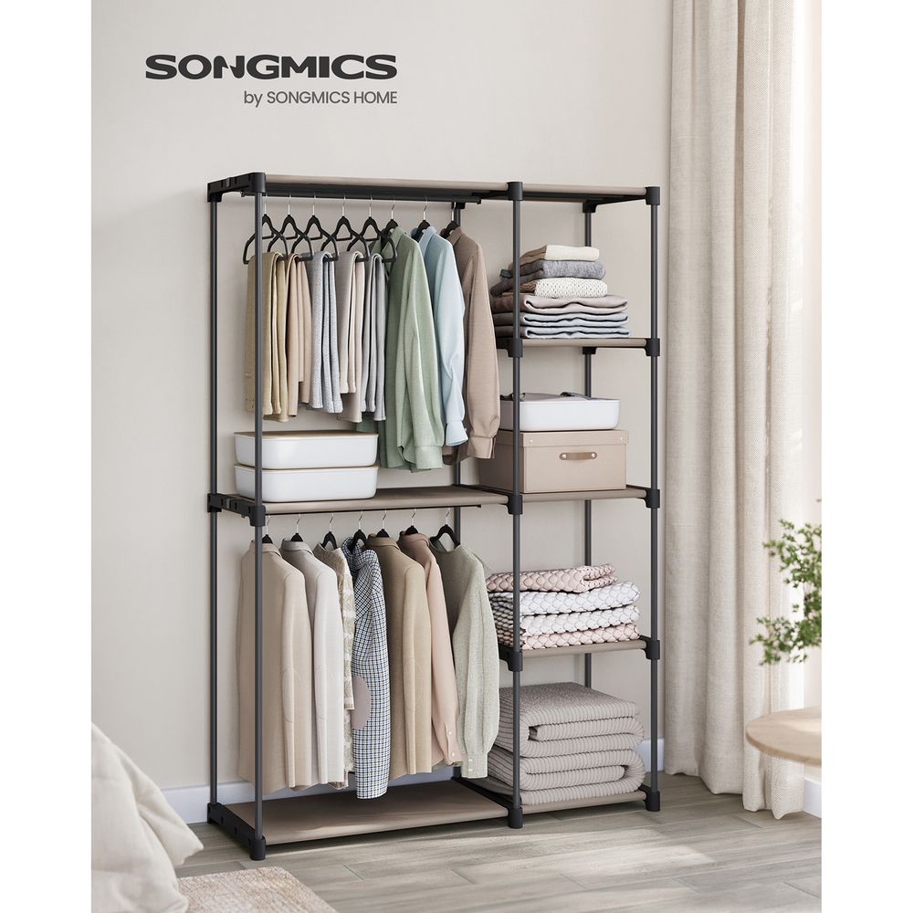 Freestanding Closet Organizer | Hanging Rods With Fabric Shelves