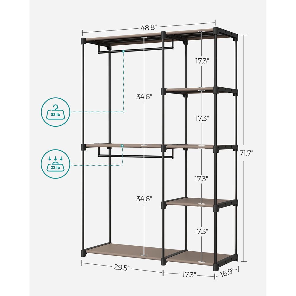Freestanding Closet Organizer | Hanging Rods With Fabric Shelves