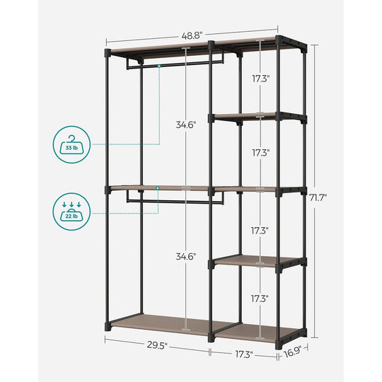Freestanding Closet Organizer | Hanging Rods With Fabric Shelves