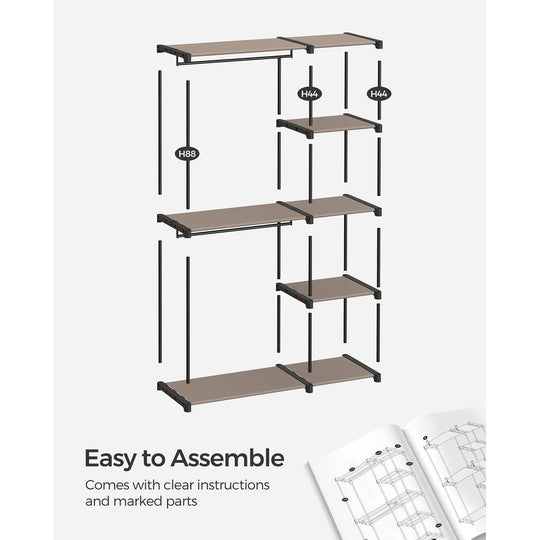 Freestanding Closet Organizer | Hanging Rods With Fabric Shelves
